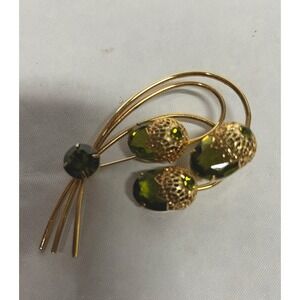 Vintage D&E Juliana For Sarah Coventry Gold Tone Green Touch of Elegance Brooch